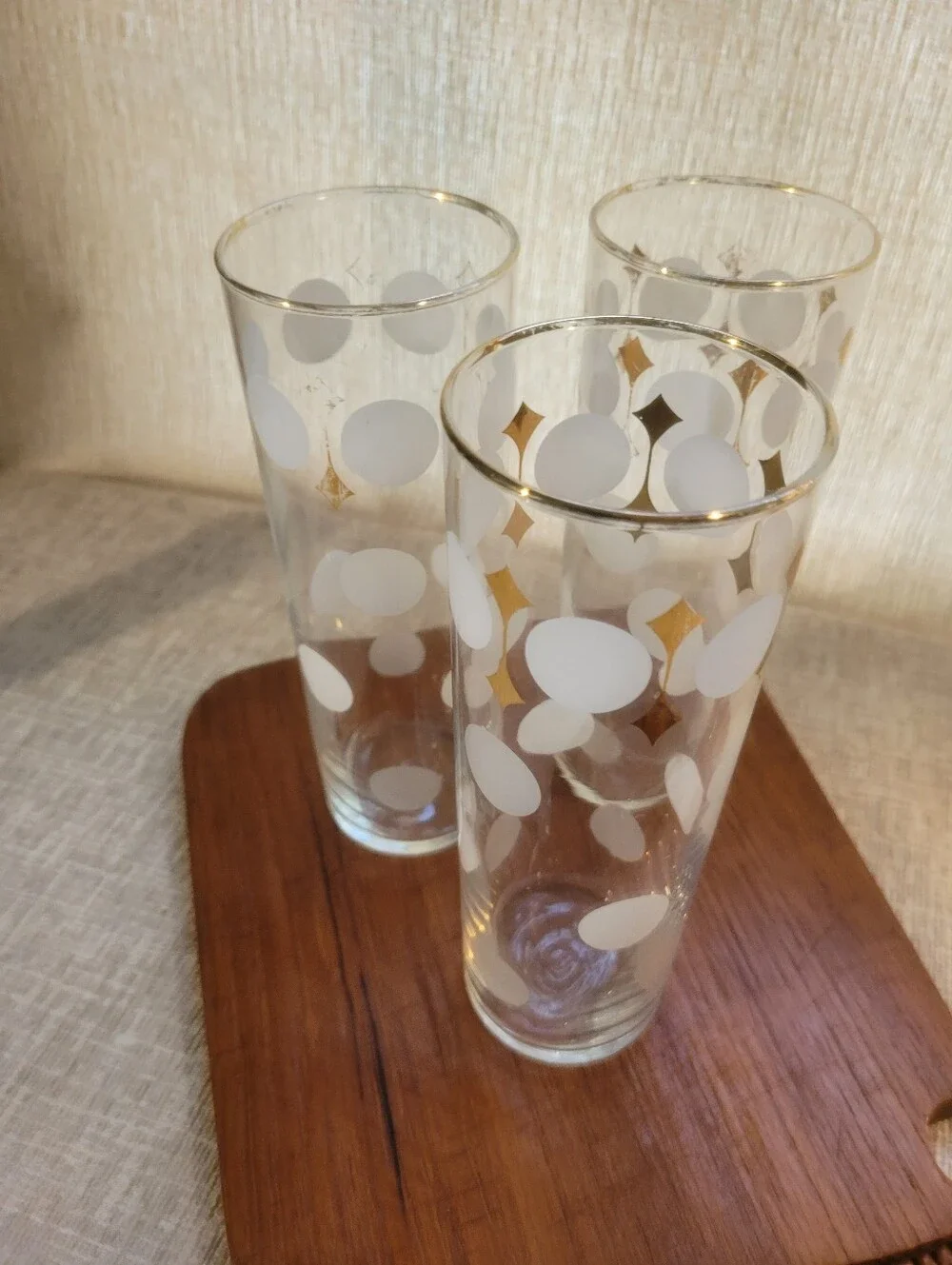 Libby Highball Collins White Dot Gold-Trim Glass Retro - Home Accents
